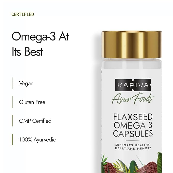 Kapiva Flaxseed Omega 3 कैप्सूल (60N) | शाकाहारी अलसी का तेल ओमेगा | बेहतर संयुक्त और हृदय स्वास्थ्य (60 कैप (1 का पैक)