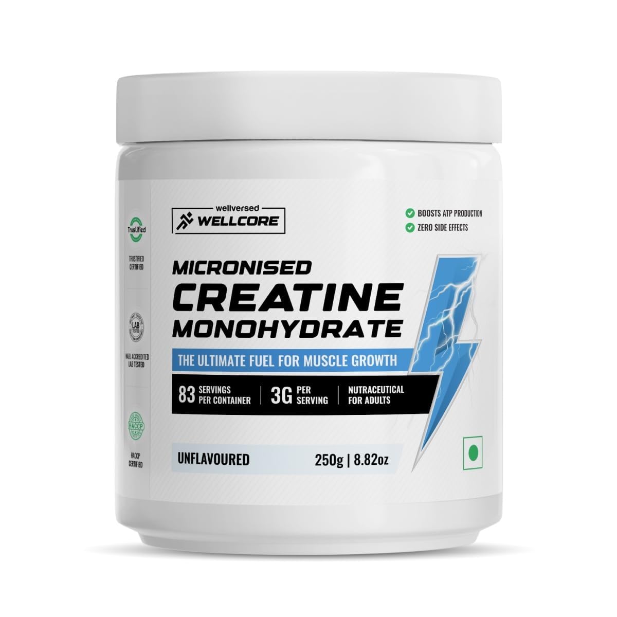 Wellcore Pure Micronised Creatine Powder (83 Servings, Unflavoured) For Enhanced Muscle Strength With Rapid Absorption | Creatine Monohydrate | Wellcore Creatine Unflavoured - 250g (Pack Of 4)