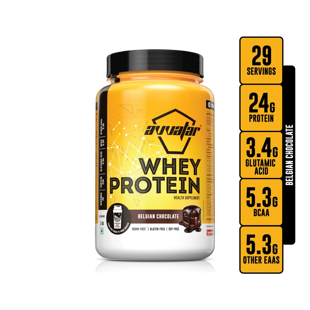 avvatar WHEY PROTEIN | 1Kg | Belgian Chocolate Flavour | 24g Protein | 29 Servings | Isolate & Concentrate Blend