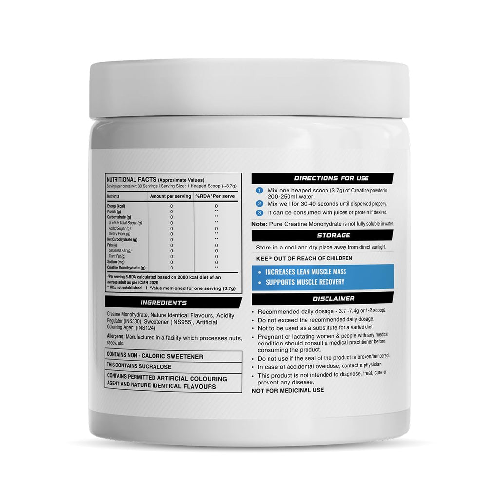 Wellcore Pure Micronised Creatine Powder (33 Servings, Fruit Fusion) For Enhanced Muscle Strength With Rapid Absorption | Creatine Monohydrate | Wellcore Creatine Flavoured - 122g