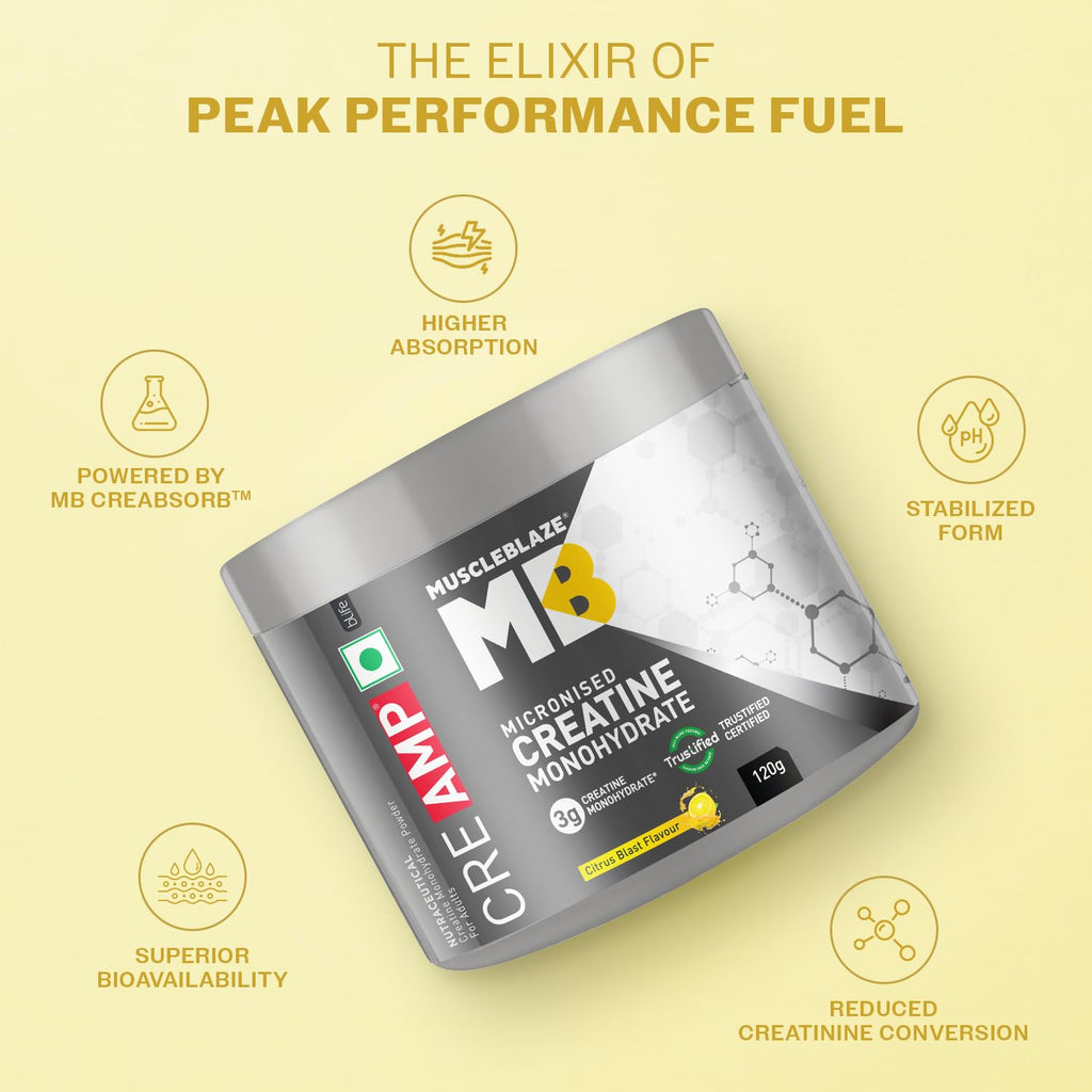 MuscleBlaze Creatine Monohydrate CreAMP Citrus Blast Flavour 120g