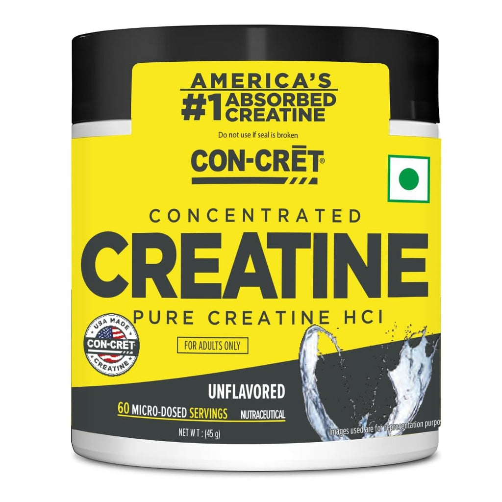 CON-CRET Concentrated Creatine | Pure Creatine HCL supports Muscle, Cognitive, Cellular Energy | USA Made & NSF Certified | 60 Micro-dosed servings | Unflavoured (45 gms)