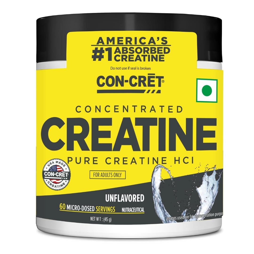 CON-CRET Concentrated Creatine | Pure Creatine HCL supports Muscle, Cognitive, Cellular Energy | USA Made & NSF Certified | 60 Micro-dosed servings | Unflavoured (45 gms)