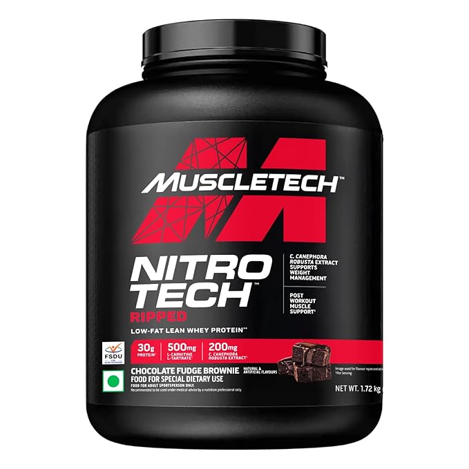 MuscleTech Nitrotech Ripped,1.72 Kg (3.8Lbs),Chocolate Fudge Brownie,Low Fat Lean Whey Protein,+ Weight Management,30 G From Whey Protein,500 G