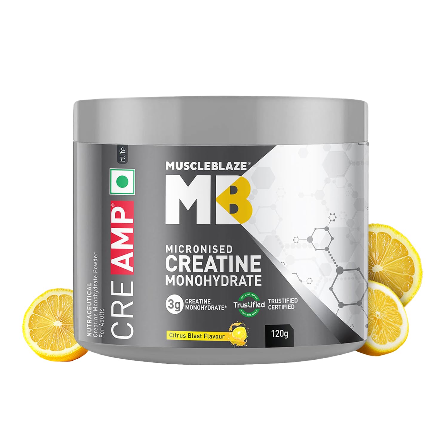 MuscleBlaze Creatine Monohydrate CreAMP citrus blast flavour 120g