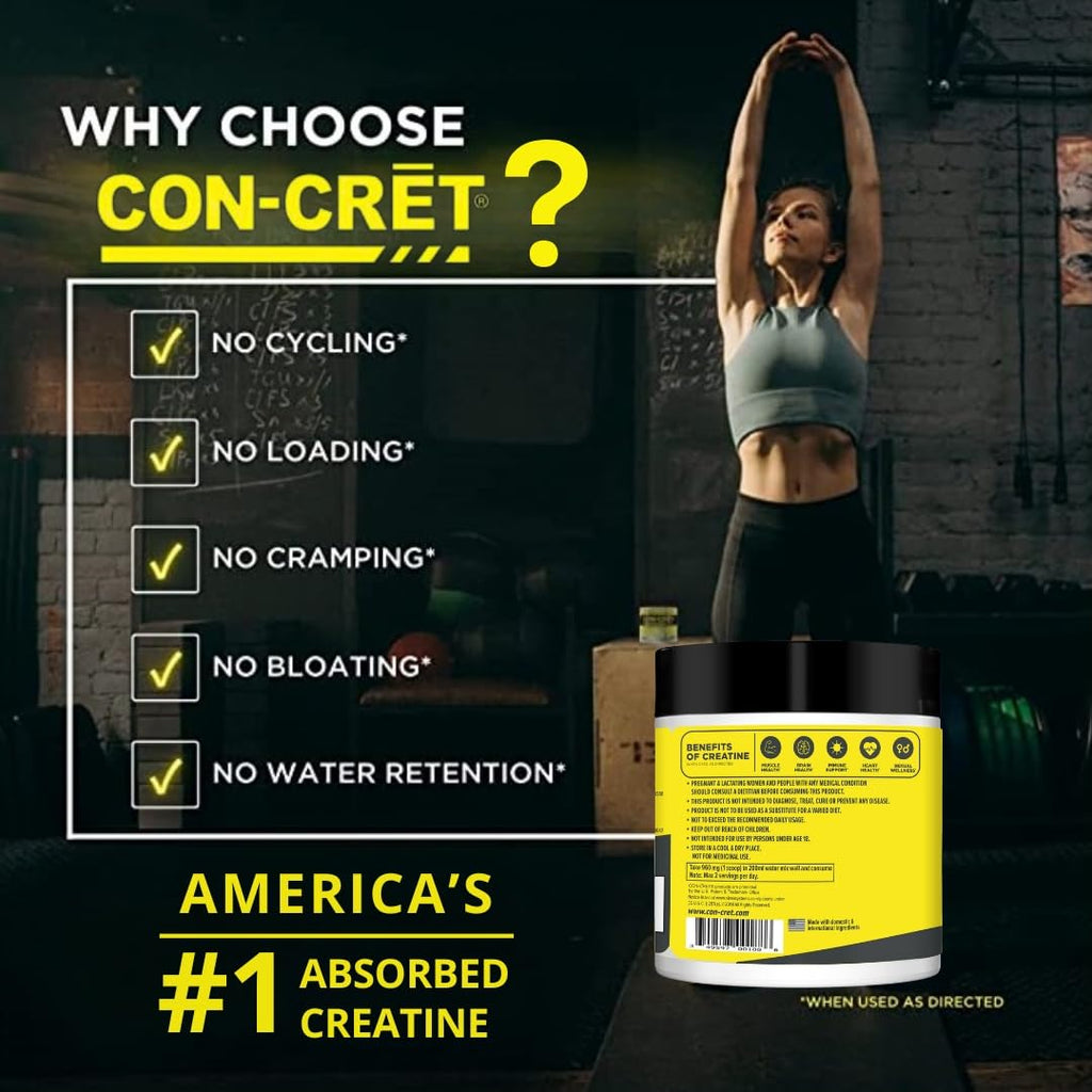 CON-CRET Concentrated Creatine | Pure Creatine HCL supports Muscle, Cognitive, Cellular Energy | USA Made & NSF Certified | 60 Micro-dosed servings | Unflavoured (45 gms)