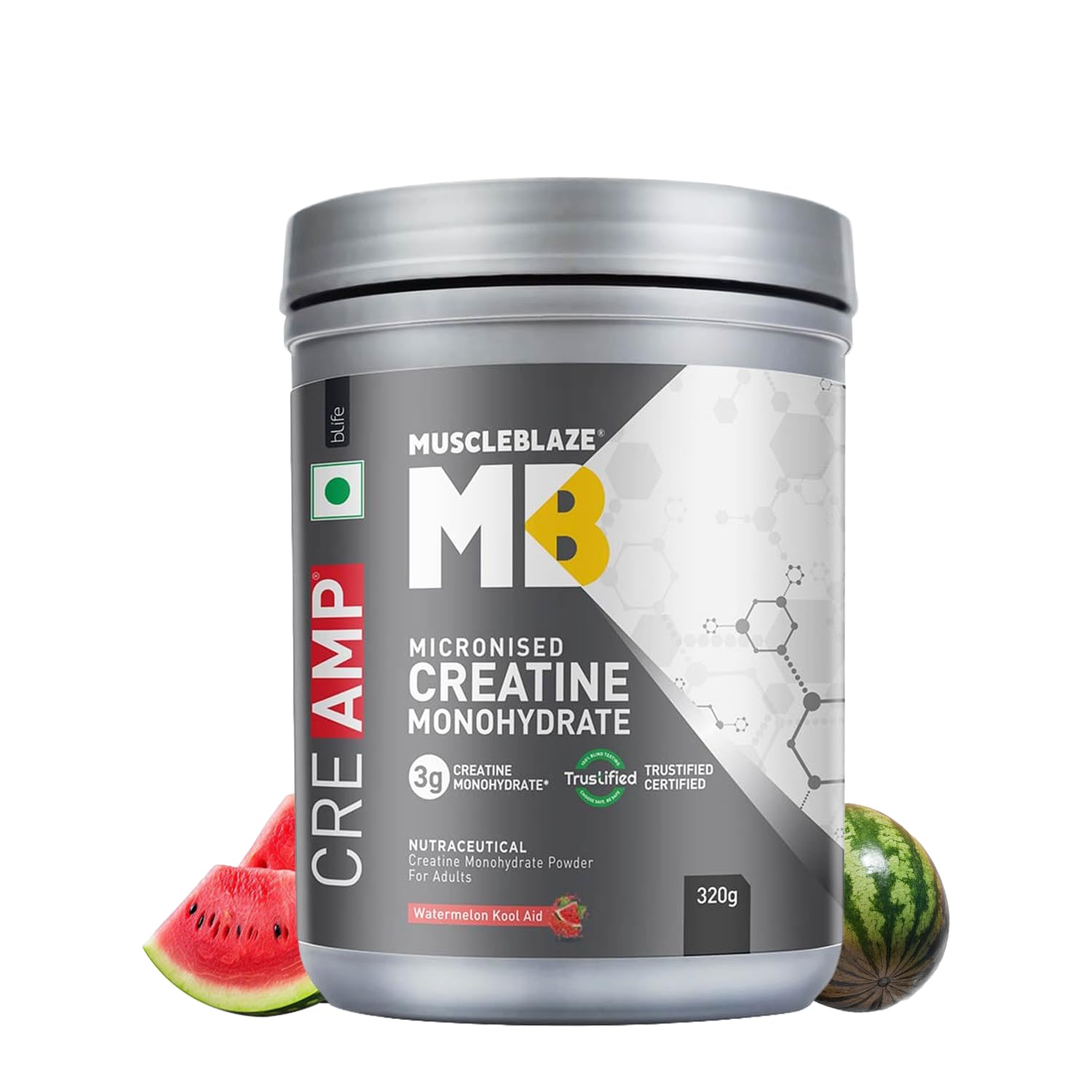 MuscleBlaze Micronised Creatine Monohydrate CreAMP Powder, Watermelon Kool Aid (80 Servings, 320g) 