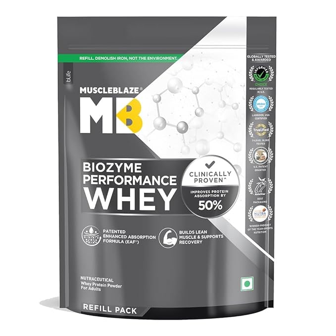 MuscleBlaze Biozyme प्रदर्शन व्हे प्रोटीन  1 kg Rich Chocolate | 25g Protein Per Scoop