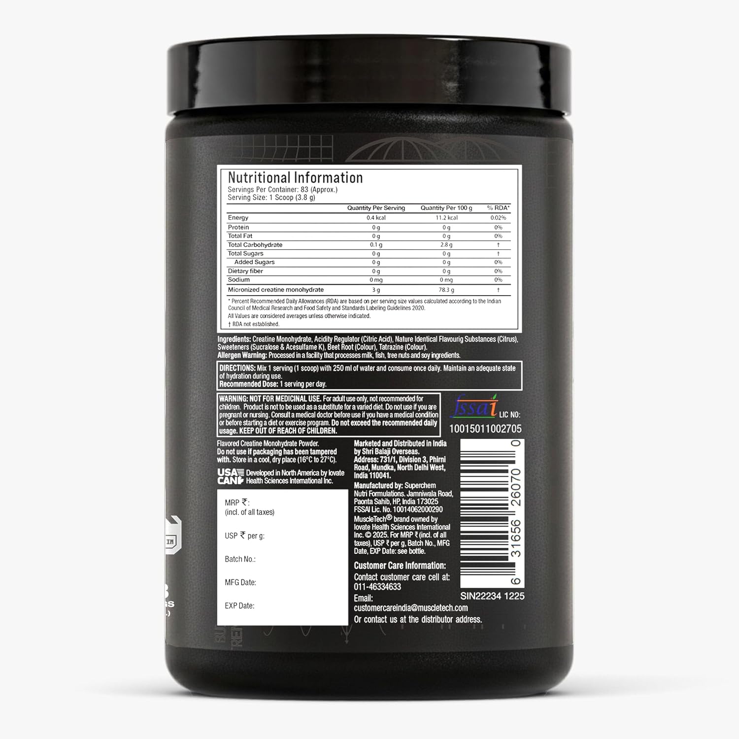 MuscleTech Platinum Creatine माइक्रोनाइज्ड पाउडर | 83 सर्विंग्स, साइट्रस ब्लास्ट | स्ट्रेंथ, पावर और मसल रिकवरी में सुधार करता है |Muscletech क्रिएटिन फ्लेवर्ड - 315g