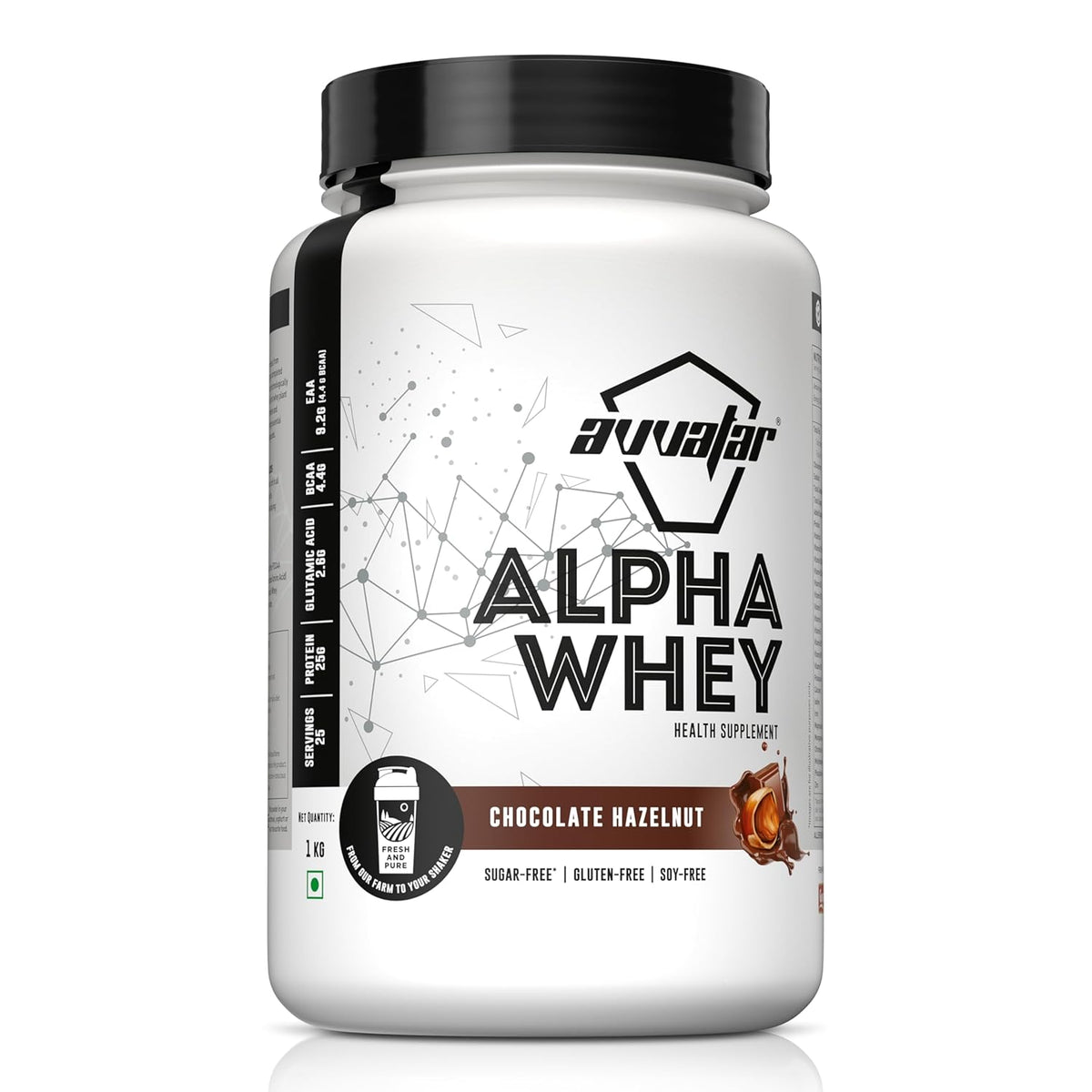 avvatar Alpha WHEY प्रोटीन | 1Kg | चॉकलेट हेज़लनट फ्लेवर | 25g प्रोटीन | 25 सर्विंग
