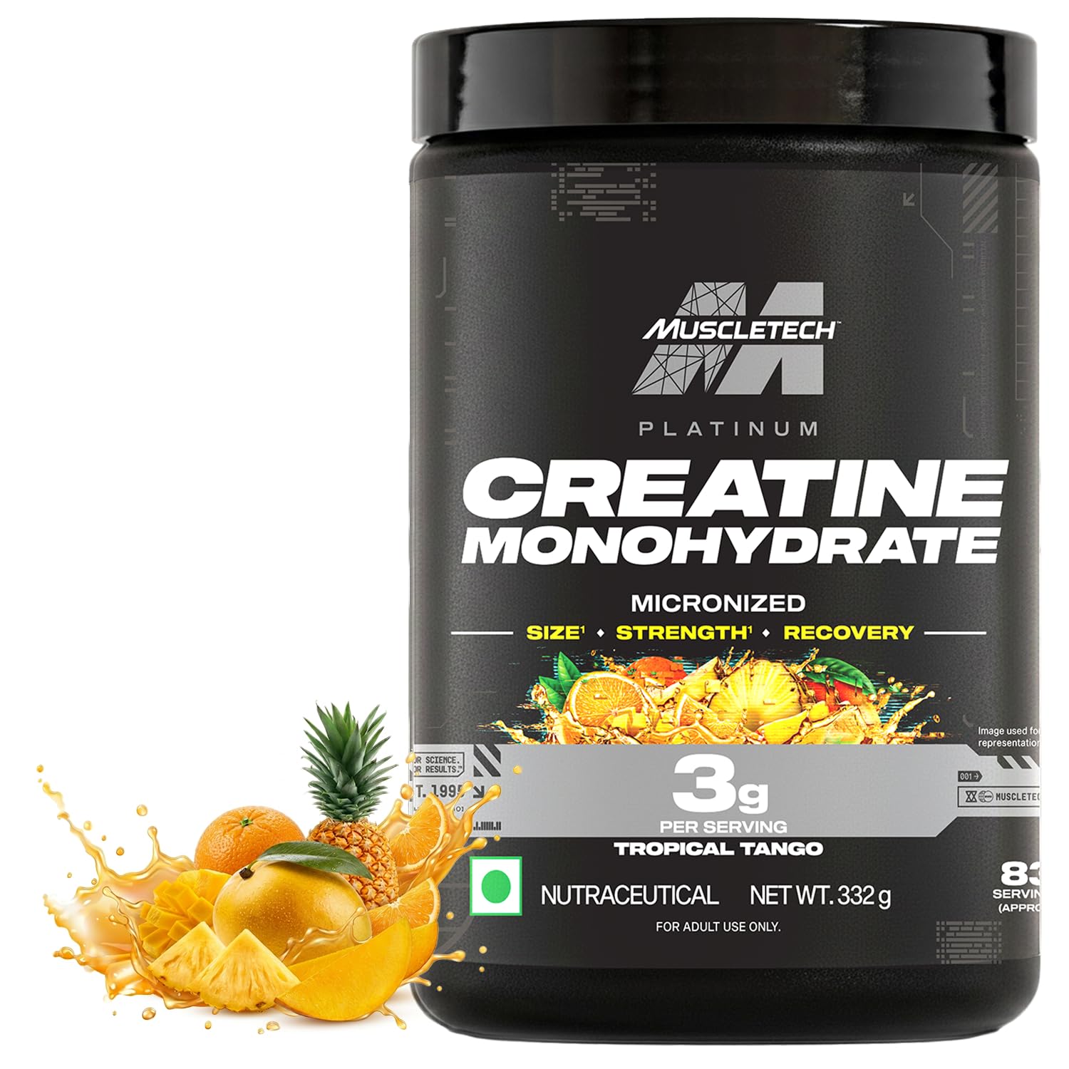 MuscleTech प्लैटिनम क्रिएटिन माइक्रोनाइज्ड पाउडर | 83 सर्विंग्स, ट्रॉपिकल टैंगो | स्ट्रेंथ, पावर और मसल रिकवरी में सुधार करता है |Muscletech क्रिएटिन फ्लेवर्ड - 332g
