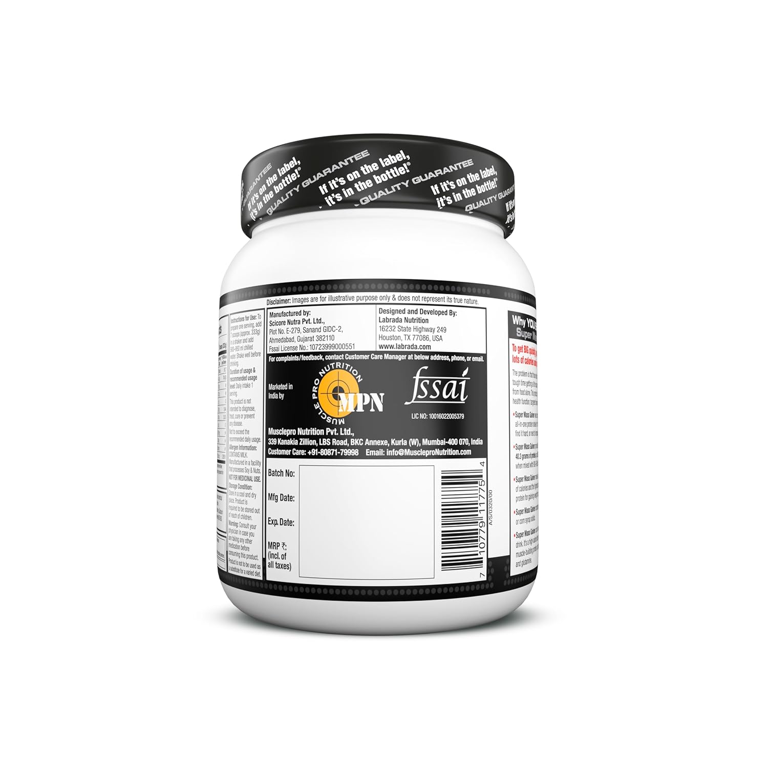 Labrada सुपर मास गेनर 1kg | मांसपेशियों की वृद्धि और रिकवरी के लिए हाई-कैलोरी प्रोटीन पाउडर | 1246 कैलोरी | 40g प्रोटीन | 265g कार्ब्स | मलाई कुल्फी स्वाद | 3g क्रिएटिन | 500mg ग्लूटामाइन, 1000gm