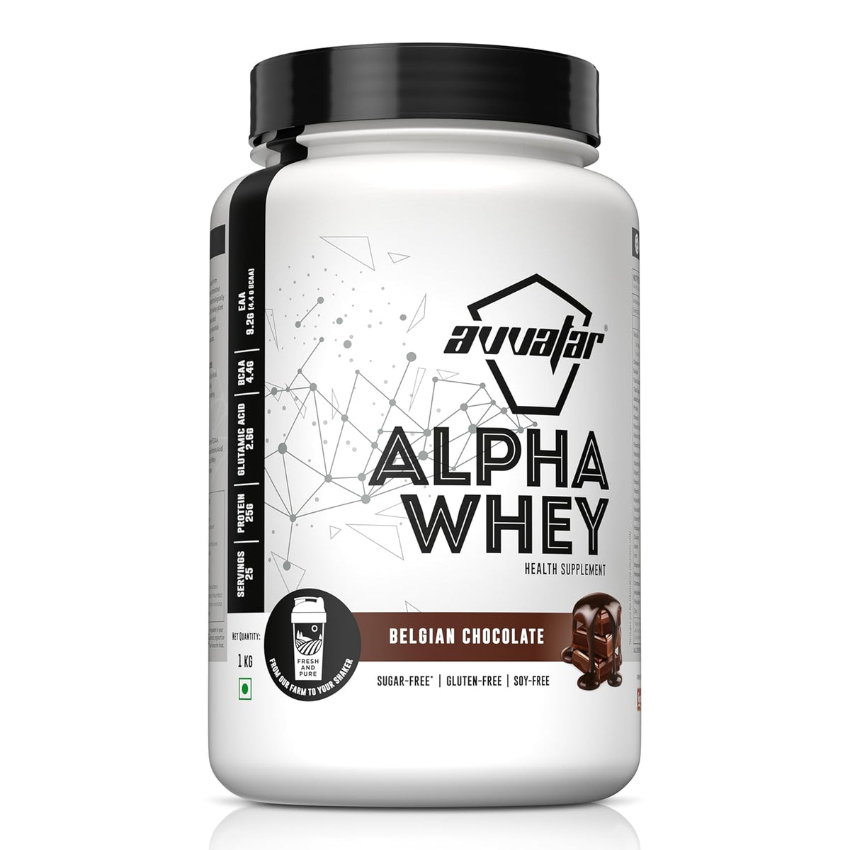 avvatar Alpha WHEY प्रोटीन | 1Kg | बेल्जियम चॉकलेट फ्लेवर | 25g प्रोटीन | 25 सर्विंग