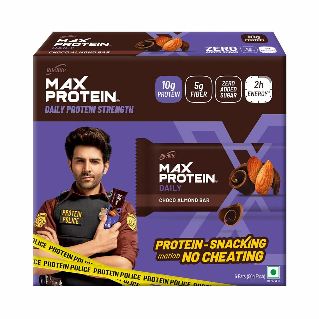 Ritebite Max Protein Bar डेली चोको बादाम बार 300g - 6 का पैक (50g x 6)