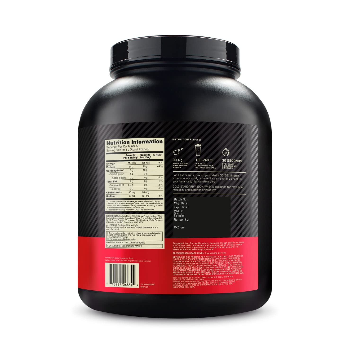 Optimum Nutrition (ON) Gold Standard 100% Whey Protein Powder 1.7 Kg (Double Rich Chocolate), 55 Serves, for Muscle Support & Recovery, Vegetarian - Primary Source Whey Isolate