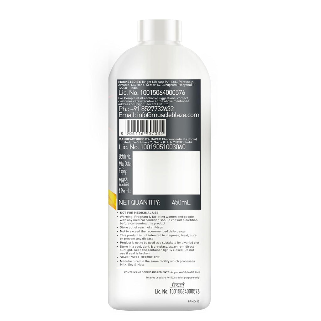MuscleBlaze Liquid L-Carnitine PRO (Tangy Orange, 450ml) | 3300mg L- Carnitine |Triple Strength Formula