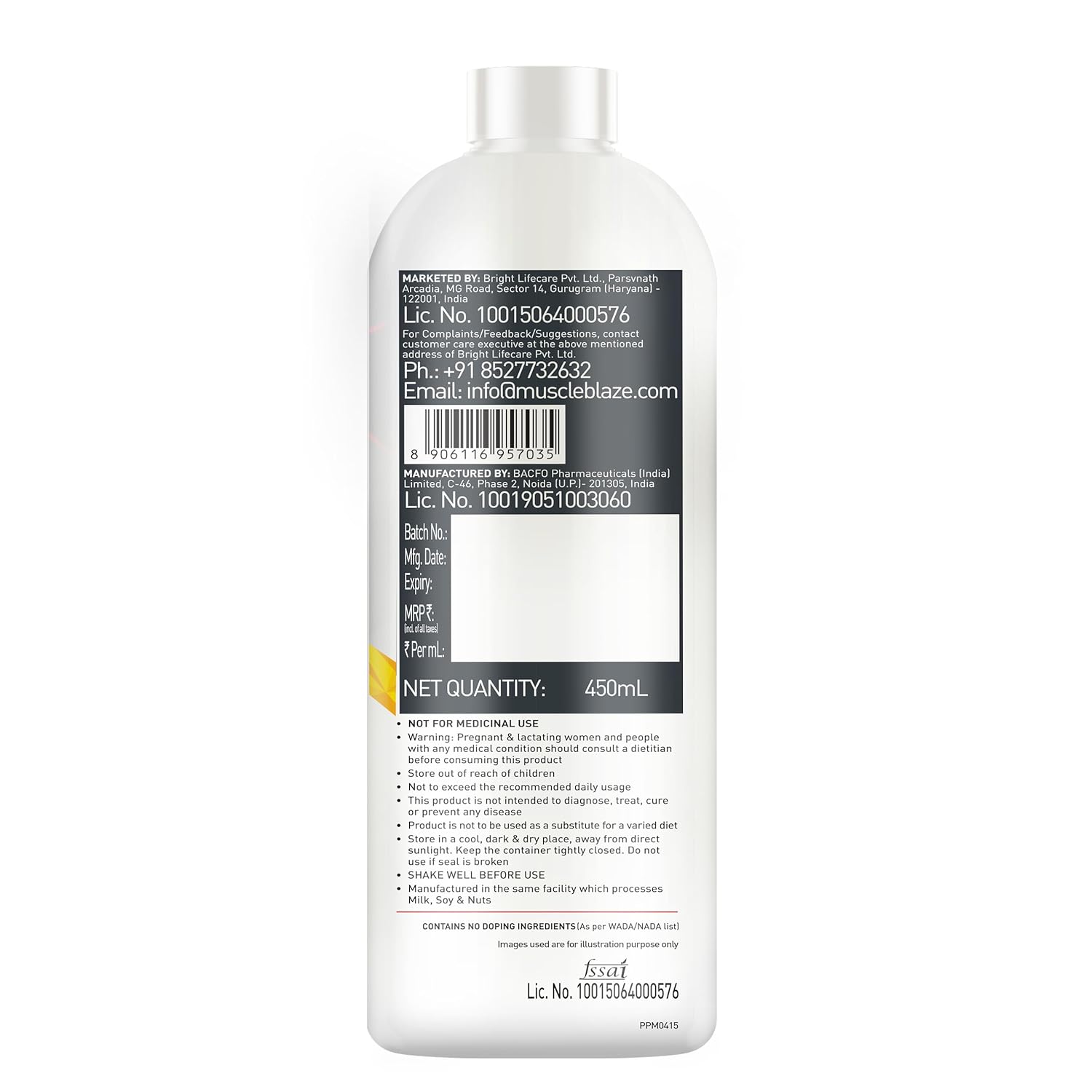 MuscleBlaze Liquid L-Carnitine PRO (Tangy Orange, 450ml) | 3300mg L- Carnitine |Triple Strength Formula