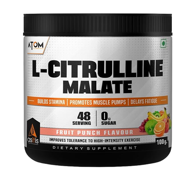AS-IT-IS ATOM L Citrulline Malate 2:1-100gms | 48 servings | 0 Sugar | Improves Tolerance to High-Intensity Exercise | Builds Stamina | Fruit Punch Flavour