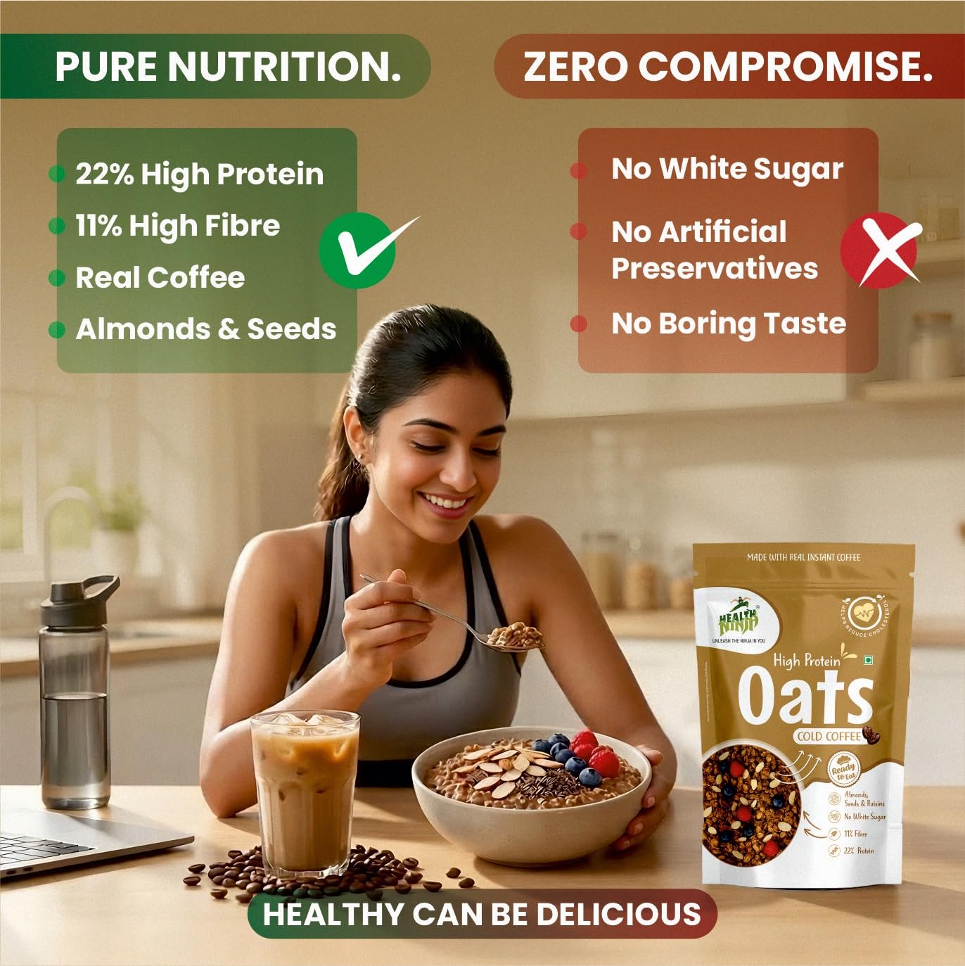 Health Ninja हाई प्रोटीन कोल्ड कॉफी ओट्स |