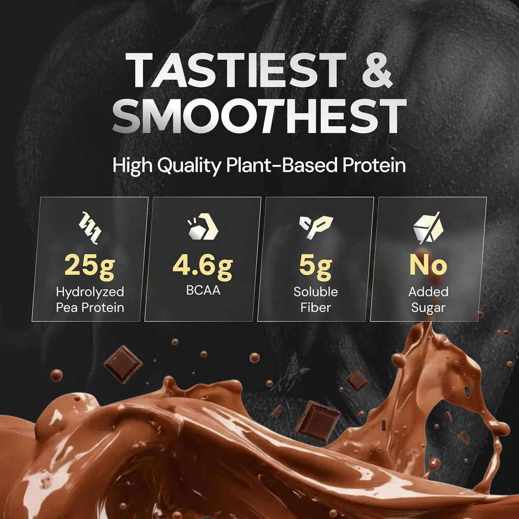 NUTRABAY Gold Hydrolyzed Pea Protein Powder - 1kg, Rich Chocolate Crème | 25g Protein, 4.6g BCAA, 5g Fiber | Complete Amino Profile | Tastiest & Smoothest Vegan, Plant Protein | Muscle Gain & Fast Recovery