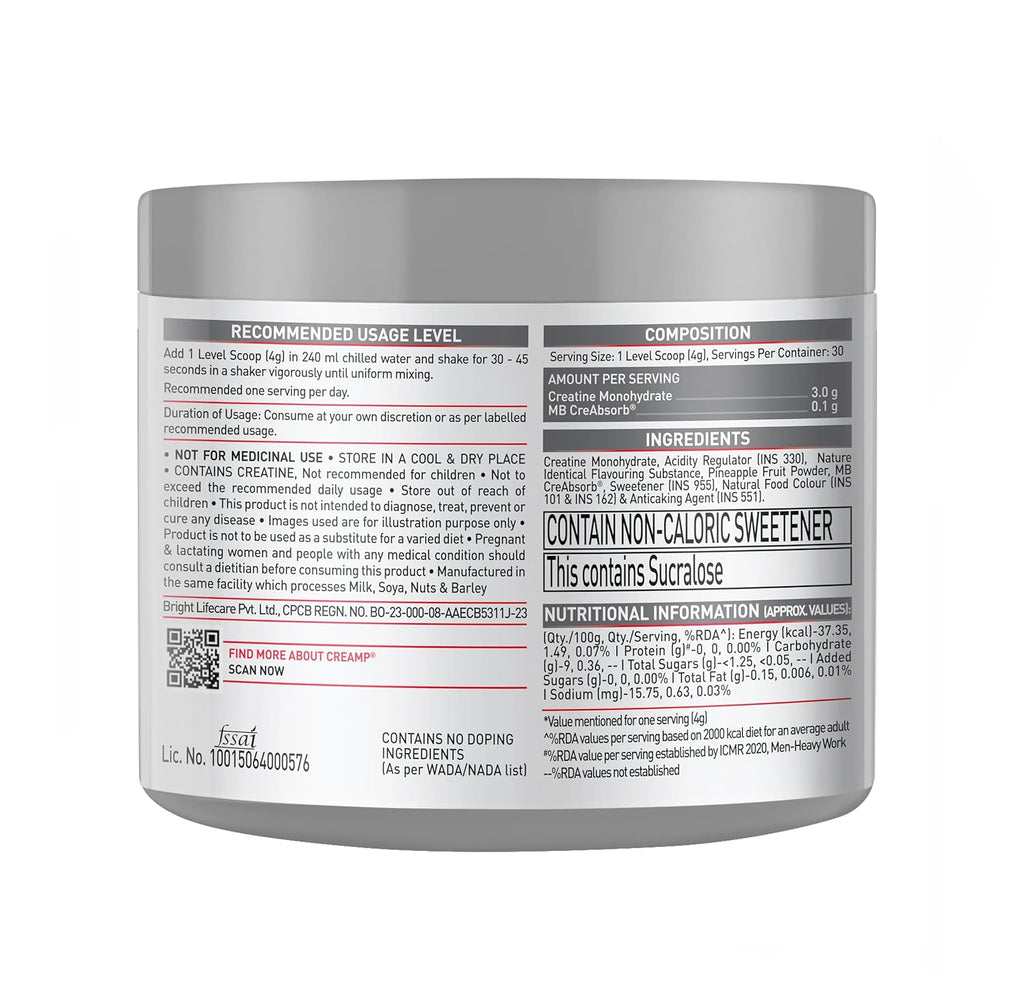 MuscleBlaze Creatine Monohydrate CreAMP Citrus Blast Flavour 120g