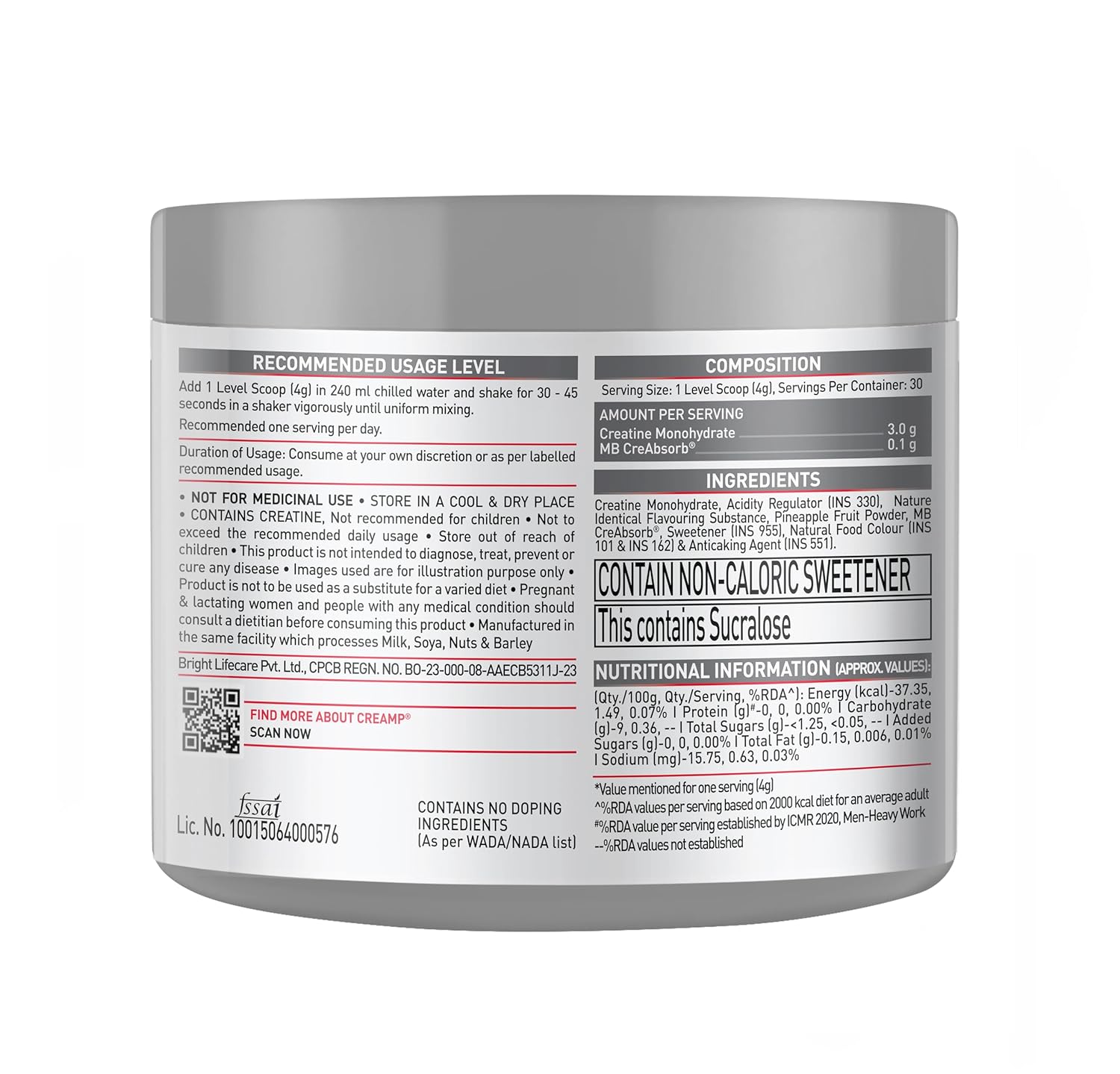 MuscleBlaze Creatine Monohydrate CreAMP Citrus Blast Flavour 120g