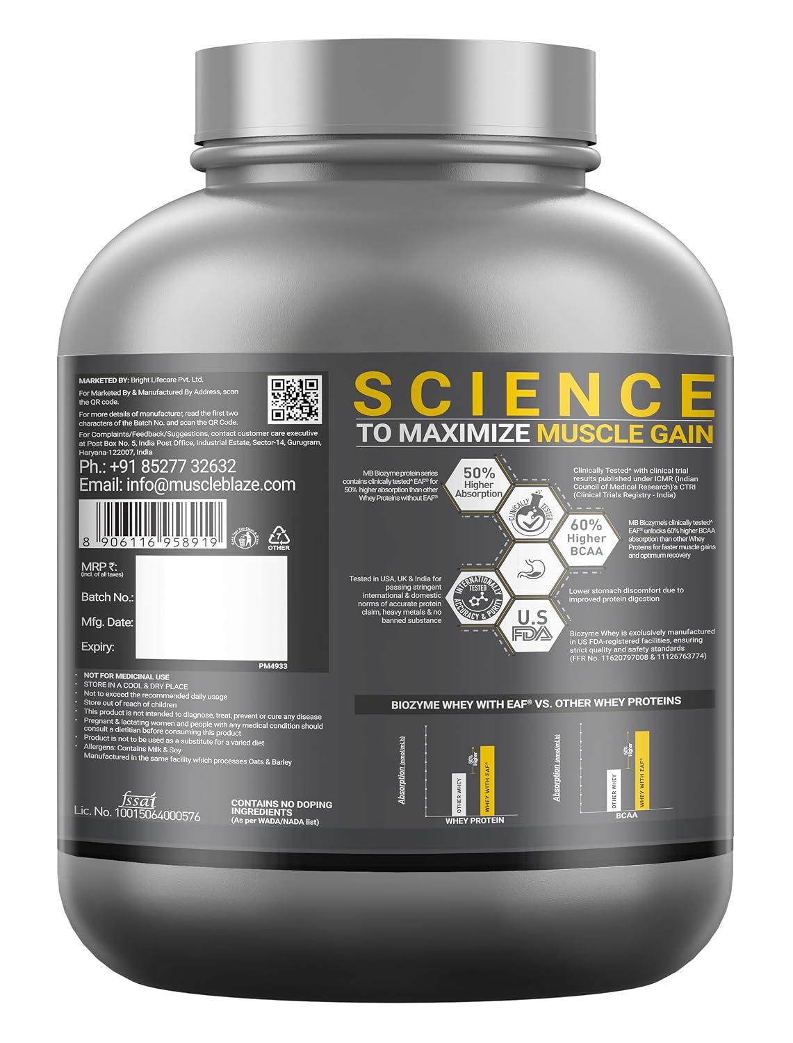 MuscleBlaze Biozyme Iso-Zero व्हे प्रोटीन आइसोलेट पाउडर, 2kg (4.4lbs) | कुकीज़ और क्रीम | स्कूप प्रति 27g व्हे प्रोटीन | USA पेटेंट-प्रकाशित एन्हांस्ड एब्जॉर्प्शन फॉर्मूला (EAF)