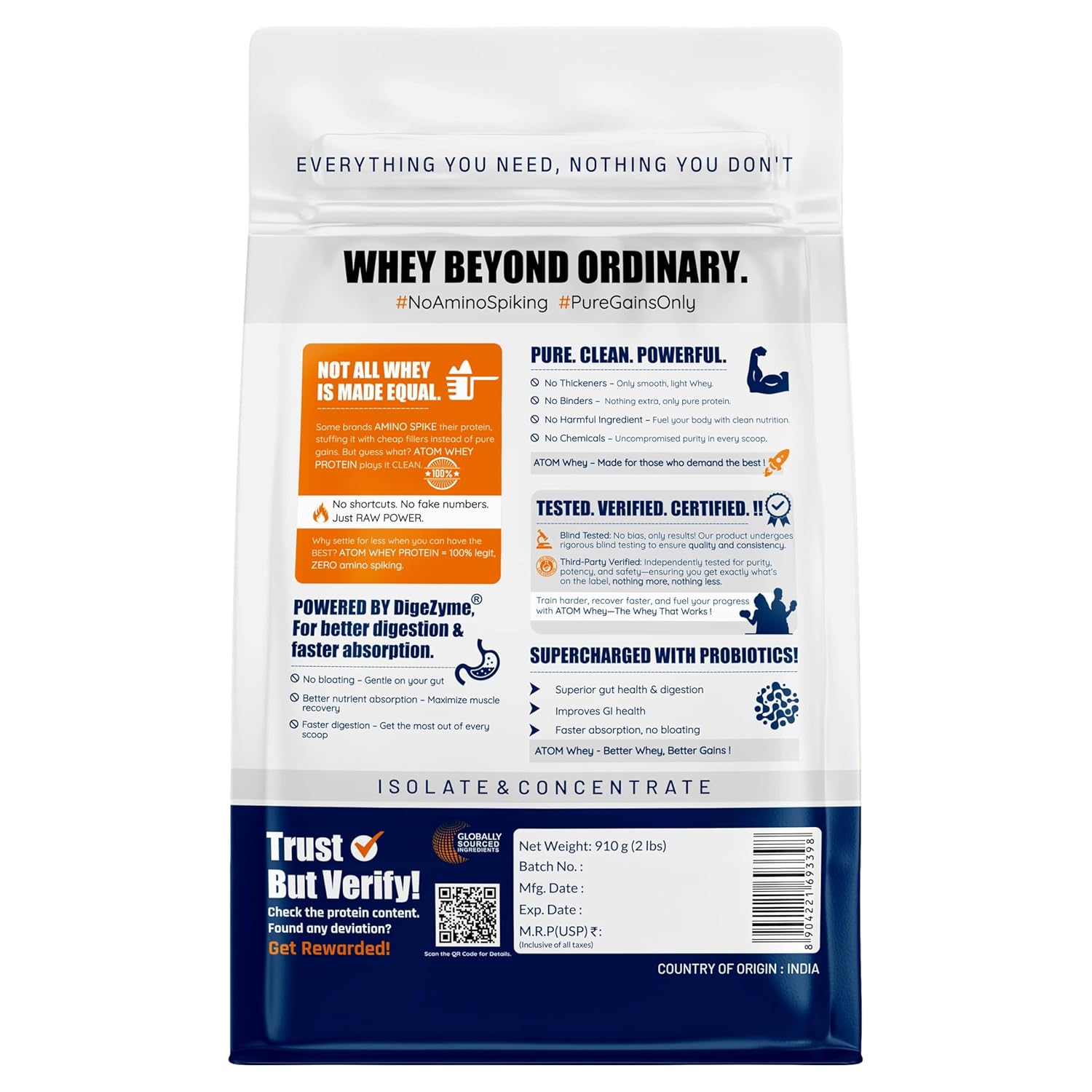 AS-IT-IS Nutrition ATOM Whey Protein 910gms USA Labdoor Certified 27g protein Isolate & Concentrate Whey Protein (910 g, Double Rich Chocolate)