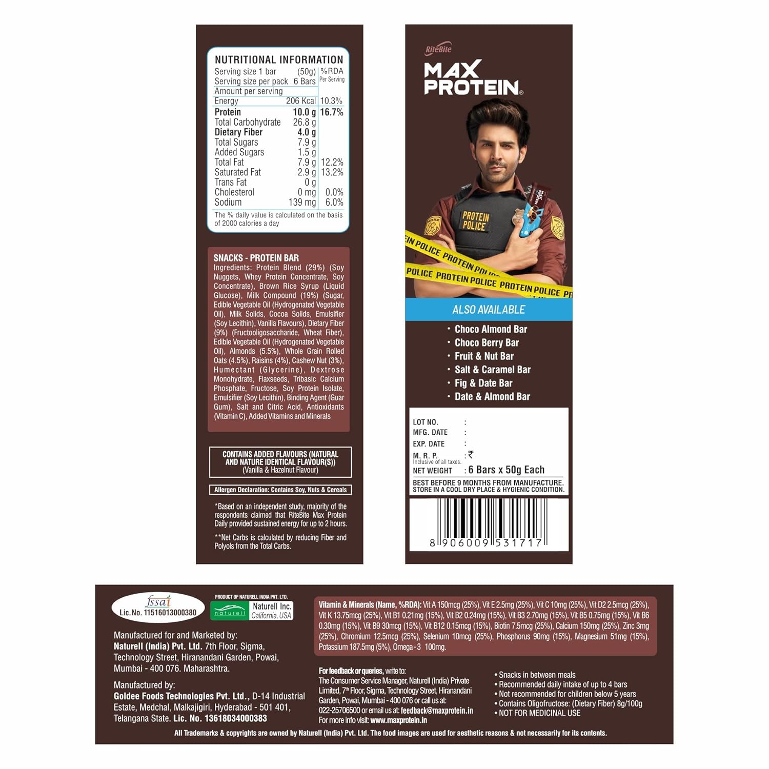 RiteBite Max Protein Bar  वर्क आउट चोको क्लासिक हाई प्रोटीन बार - 6 का पैक
