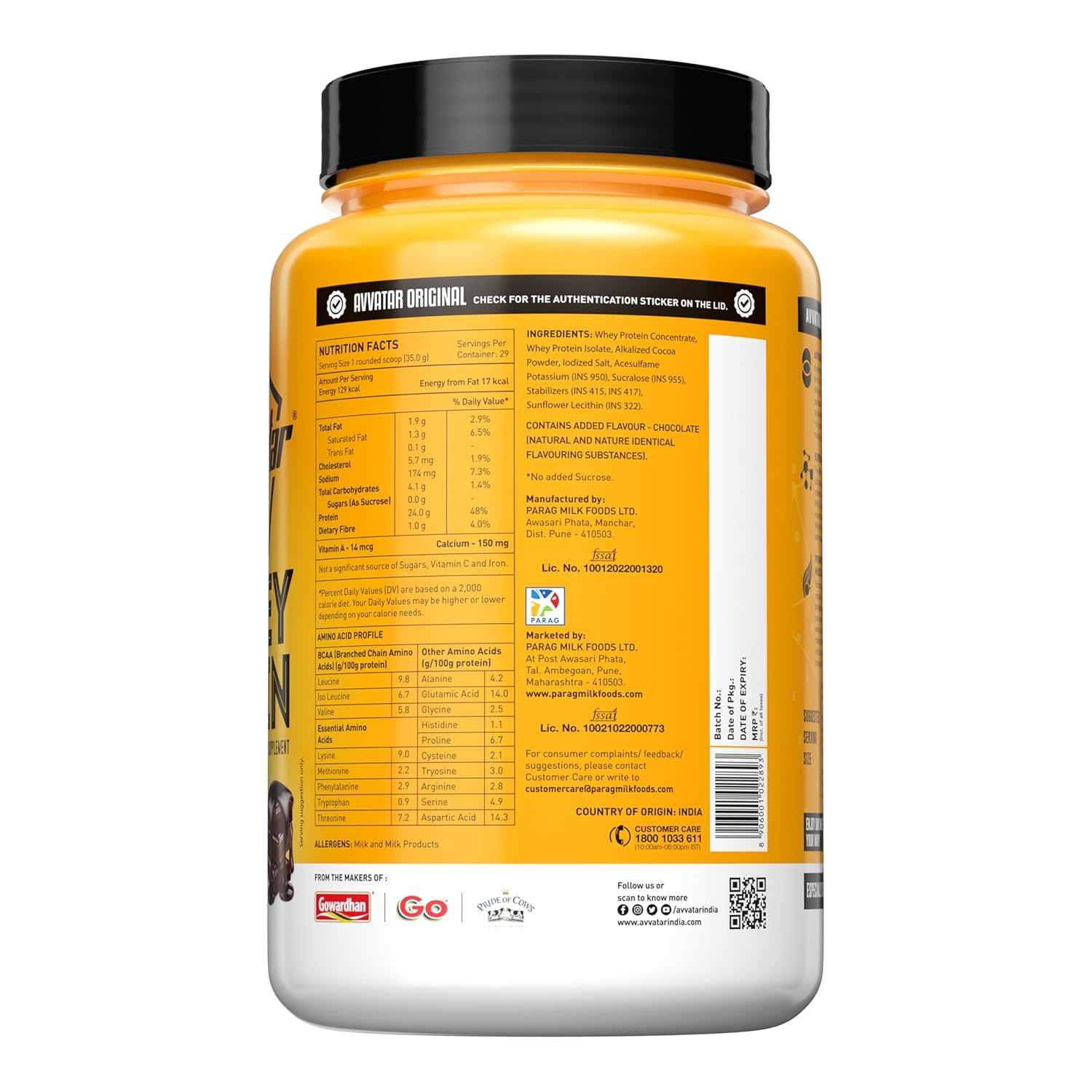 avvatar WHEY PROTEIN | 1Kg | Belgian Chocolate Flavour | 24g Protein | 29 Servings | Isolate & Concentrate Blend