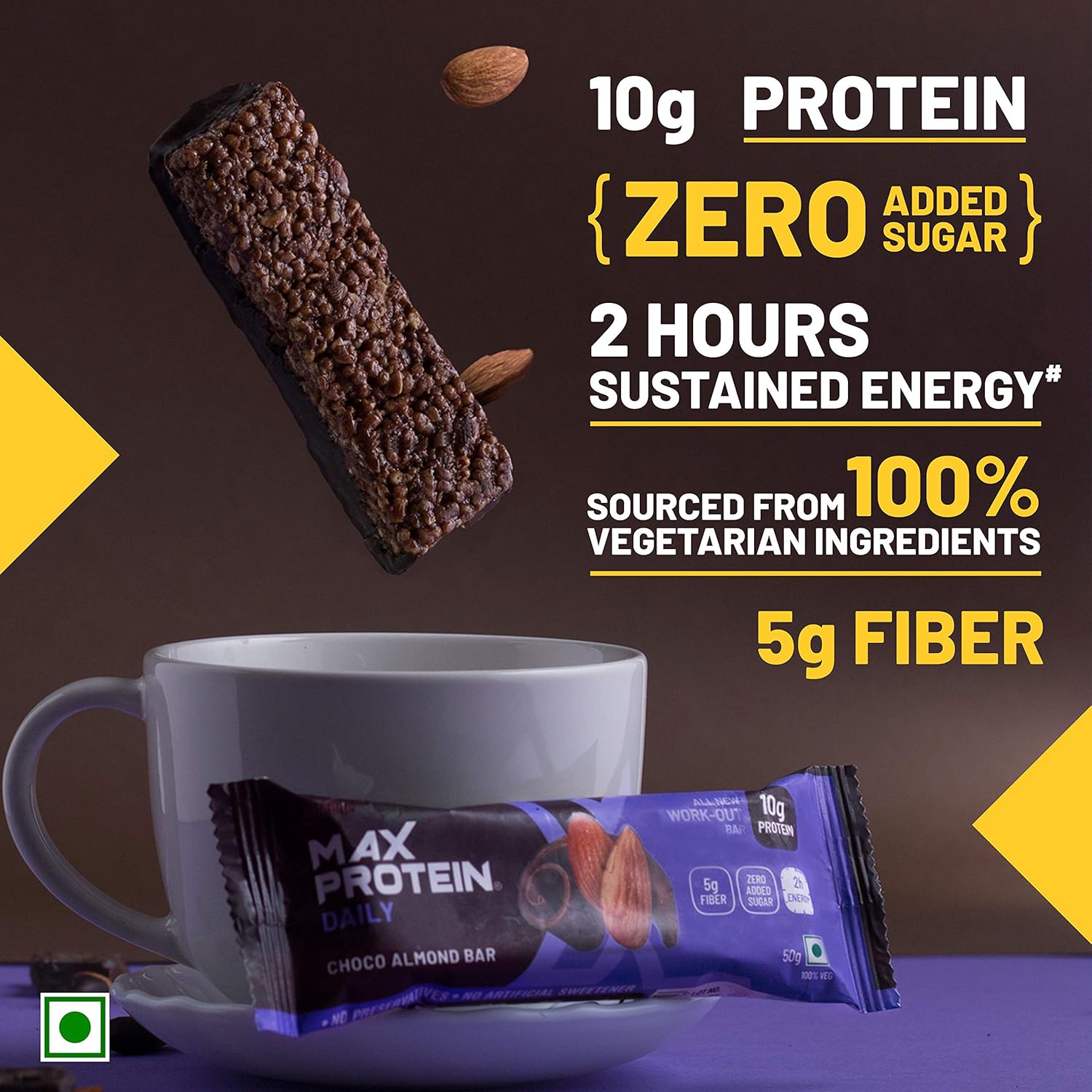 Ritebite Max Protein Bar डेली चोको बादाम बार 300g - 6 का पैक (50g x 6)