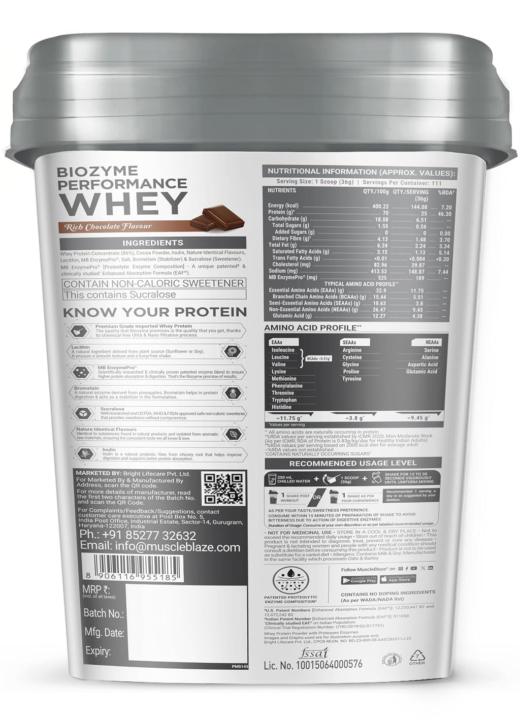 MuscleBlaze Biozyme प्रदर्शन व्हे प्रोटीन पाउडर, 4kg (8.8lbs) | रिच चॉकलेट | स्कूप प्रति 25g प्रोटीन | चिकित्सकीय परीक्षण 50% उच्च प्रोटीन अवशोषण
