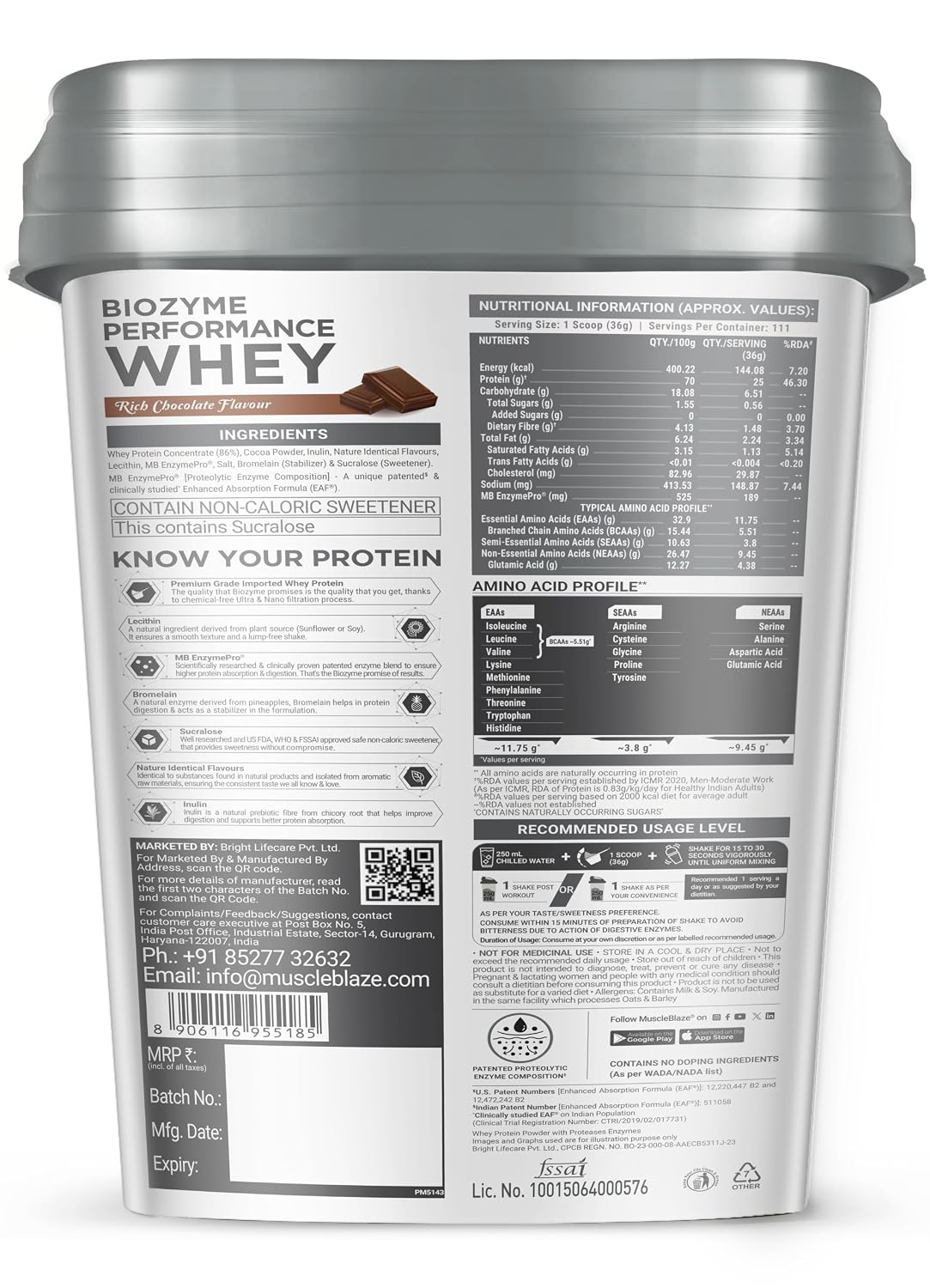 MuscleBlaze Biozyme प्रदर्शन व्हे प्रोटीन पाउडर, 4kg (8.8lbs) | रिच चॉकलेट | स्कूप प्रति 25g प्रोटीन | चिकित्सकीय परीक्षण 50% उच्च प्रोटीन अवशोषण