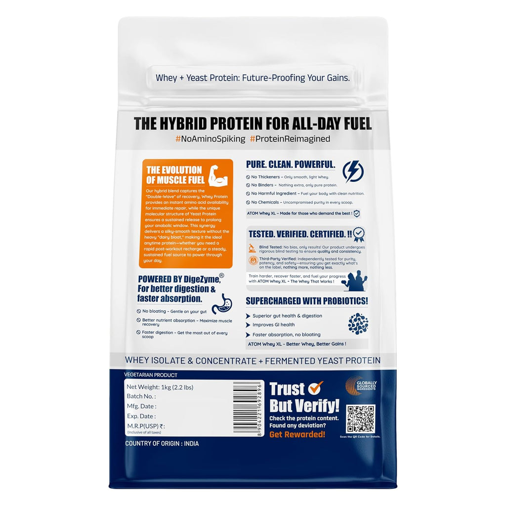 AS-IT-IS ATOM Whey Protein XL - with DigeZyme® & Fermented Yeast Protein I High Absorption, Double Rich Chocolate, 1kg