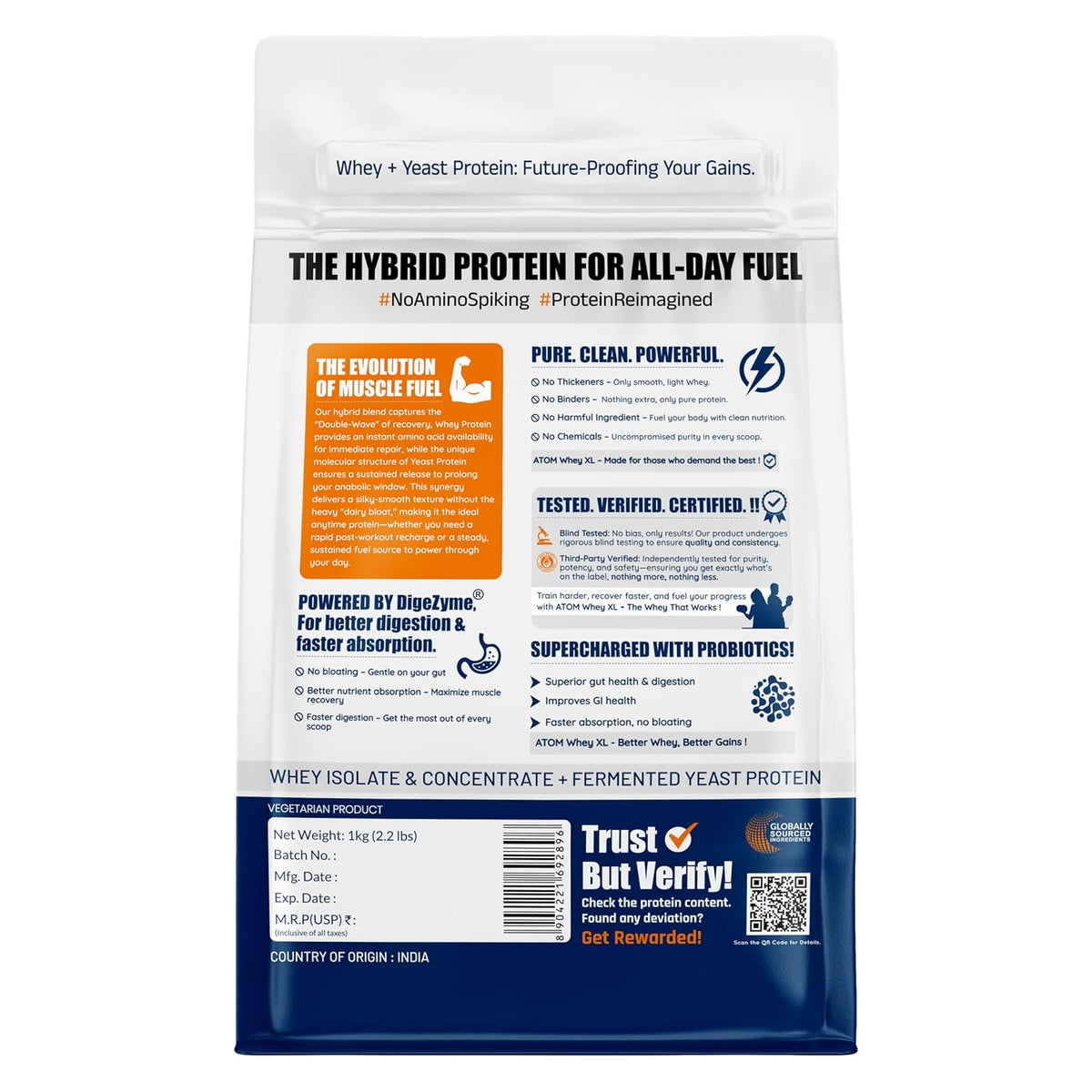 AS-IT-IS ATOM Whey Protein XL - with DigeZyme® & Fermented Yeast Protein I High Absorption, Double Rich Chocolate, 1kg