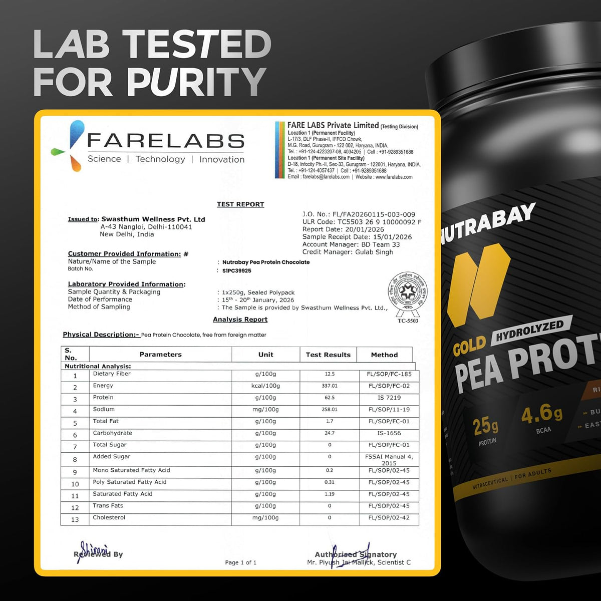 NUTRABAY Gold Hydrolyzed Pea Protein Powder - 1kg, Rich Chocolate Crème | 25g Protein, 4.6g BCAA, 5g Fiber | Complete Amino Profile | Tastiest & Smoothest Vegan, Plant Protein | Muscle Gain & Fast Recovery