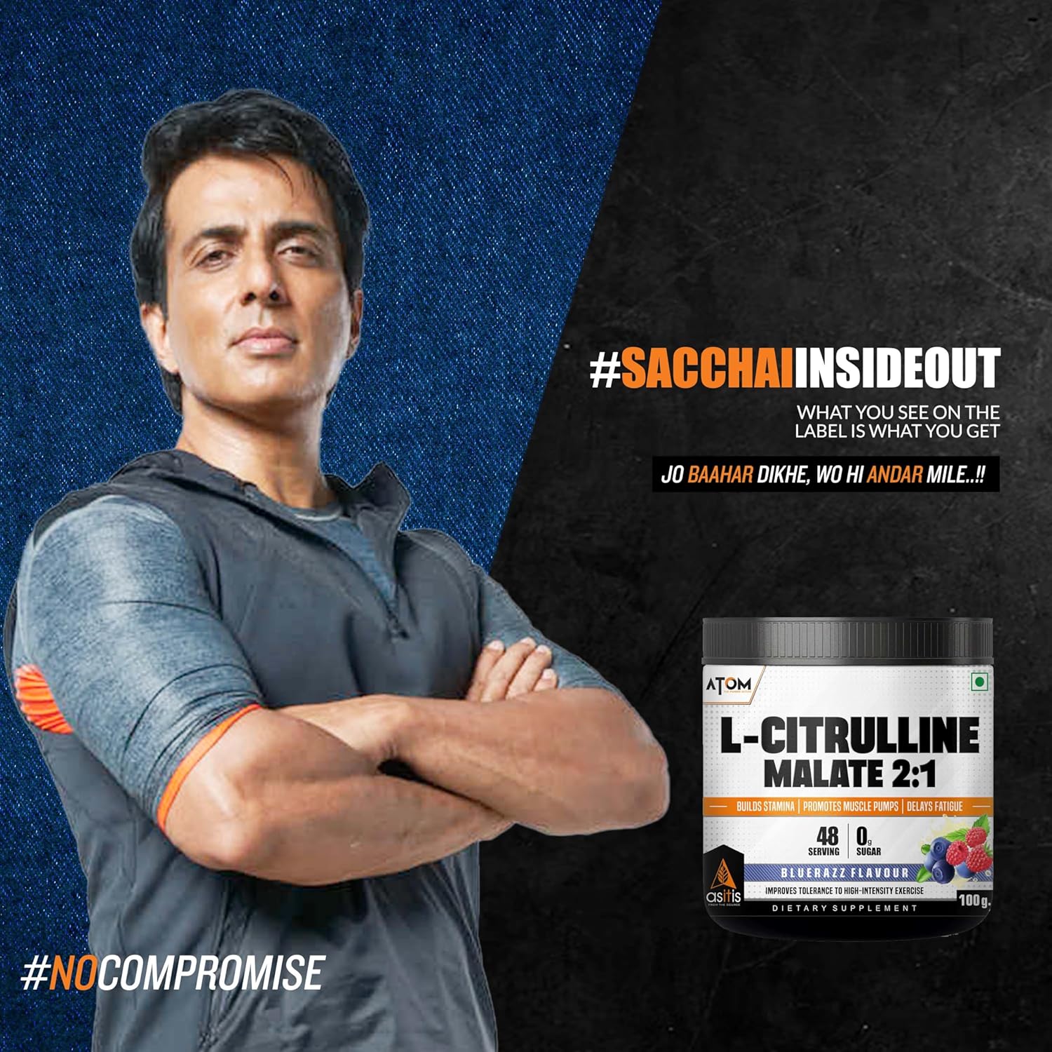 AS-IT-IS ATOM L Citrulline Malate 2:1-100gms | 48 servings | 0 Sugar | Improves Tolerance to High-Intensity Exercise | Builds Stamina | Mint mojito Flavour