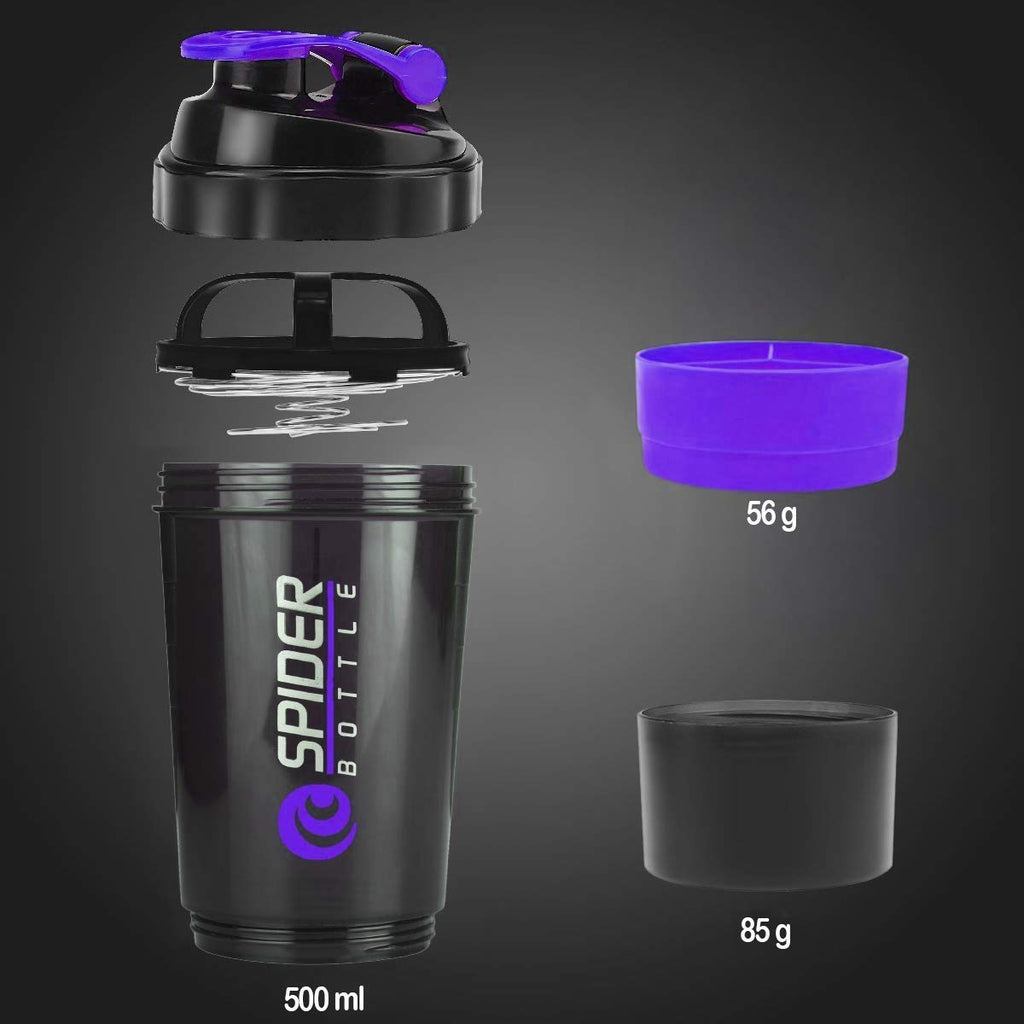 ATTRO Plastic Spider Shaker Bottle with Storage 500ml Protein Mixer Bottle with Compartment for Supplements, BPA-Free, Leakproof Gym Shaker Cup, Ideal for Workout, Gym, Travel