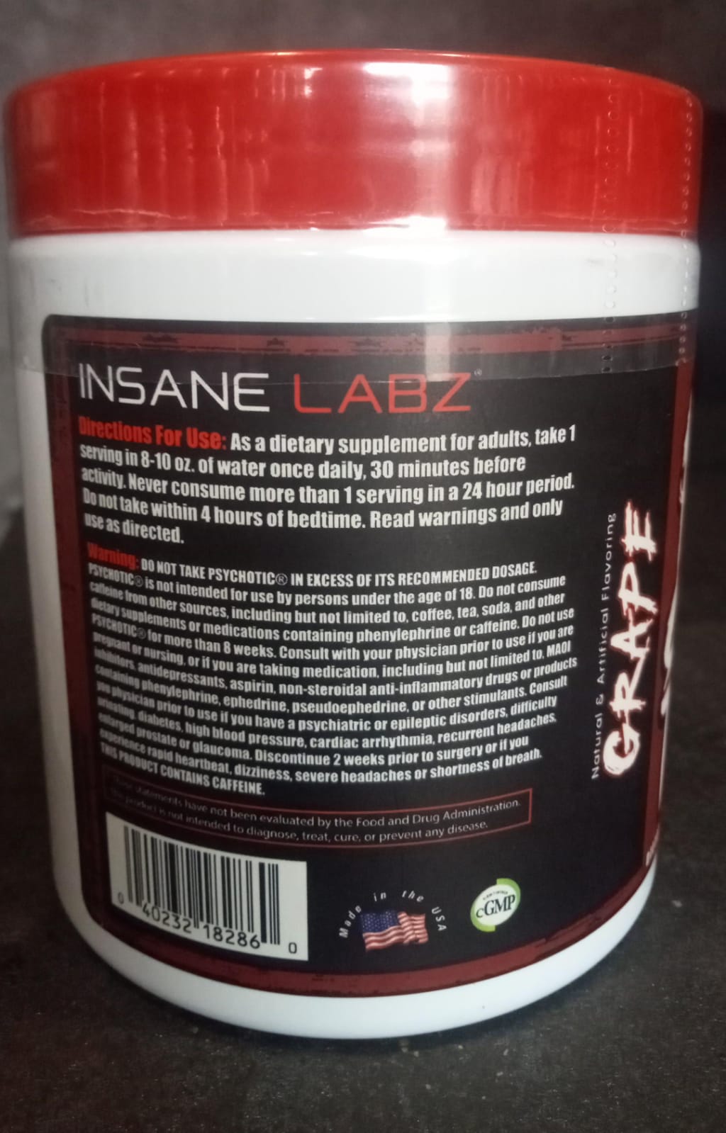 Insane Labz Psychotic, High Stimulant Pre Workout Powder 35 Srvgs (grape) New Pack