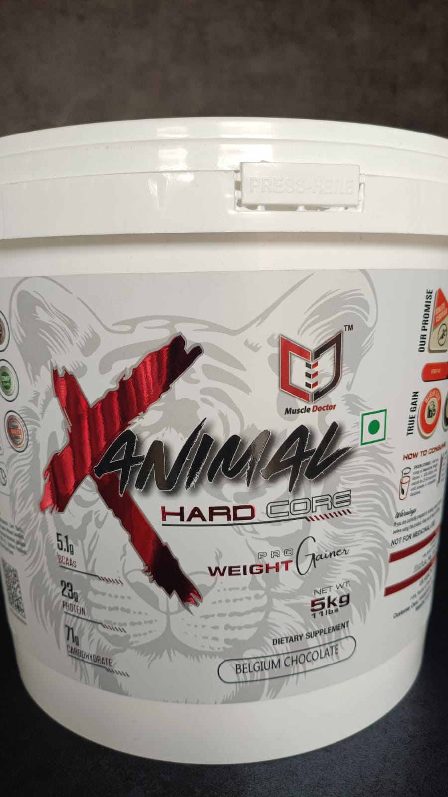 Muscle Doctor Hard core weight & mass gainer, High Protein High Calorie Weight Gainers/Mass Gainers (5 kg, Belgium  CHOCOLATE)