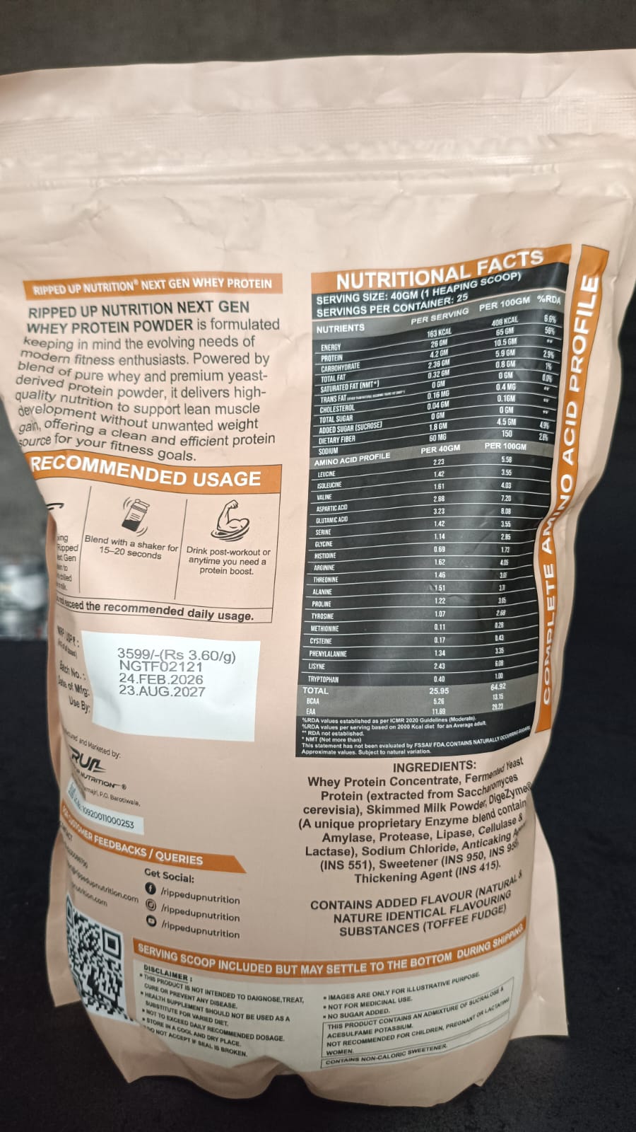 Ripped Up Nutrition Next Gen Whey Protein 1kg Toffee Fudge