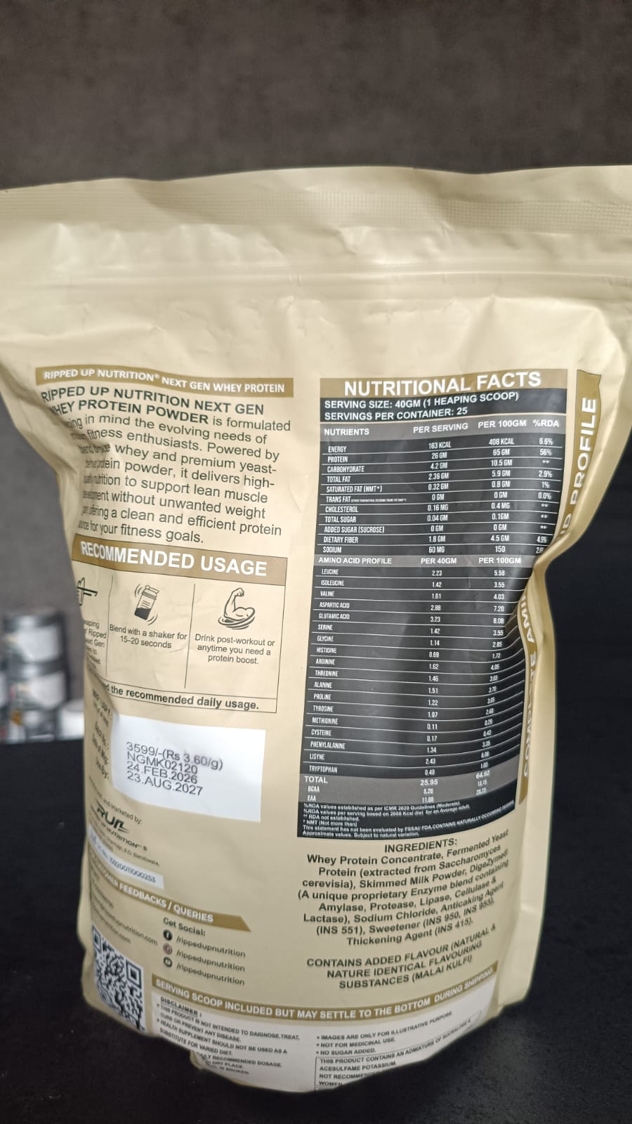 Ripped Up Nutrition Next Gen Whey Protein 1kg malai kulfi