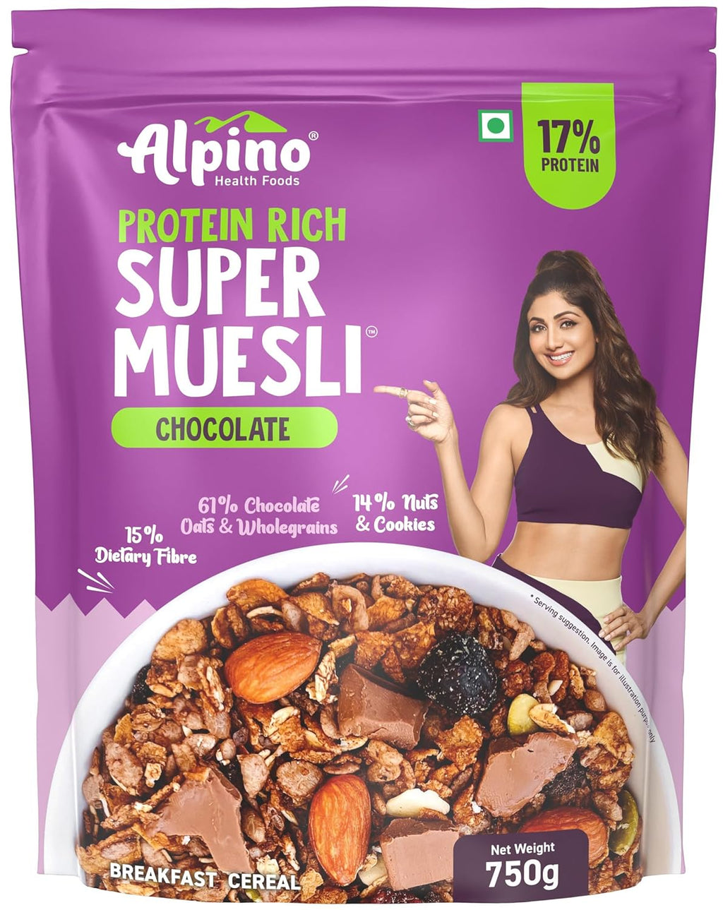ALPINO 17g Protein-Rich Super Muesli Chocolate 750g