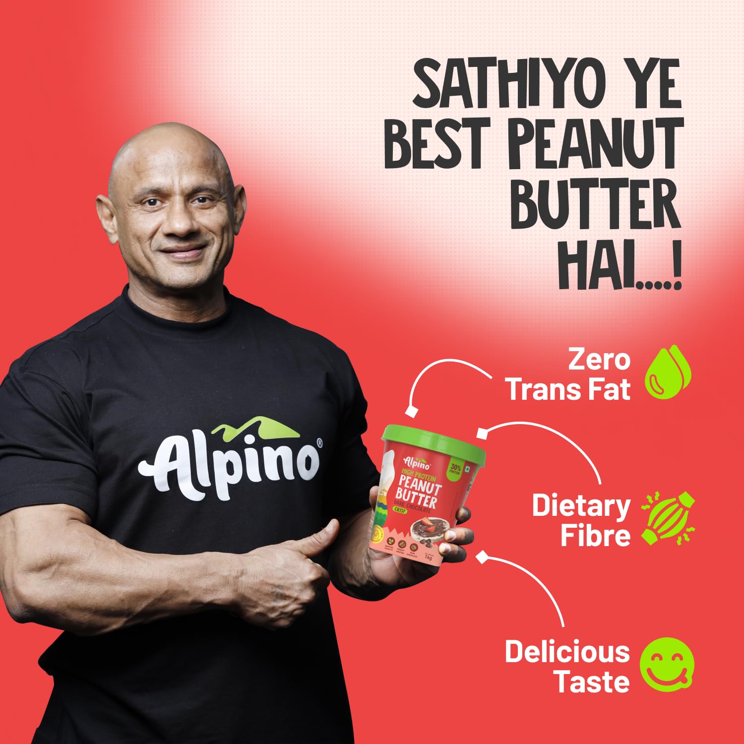 ALPINO 30g High Protein Dark Chocolate Peanut Butter Crisp 500g - Roasted Peanuts, Dark Chocolate, Protein Blend - Source of Healthy Fats & Dietary Fibre.
