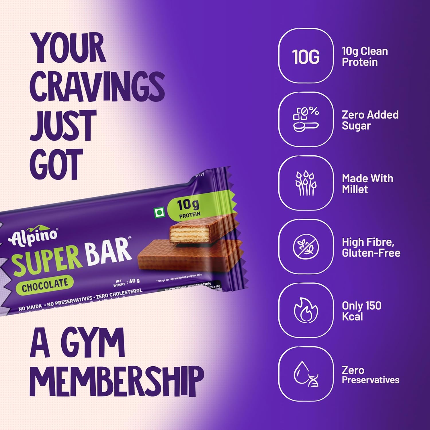 ALPINO 10g High Protein Super Waffer Bar Chocolate 40g