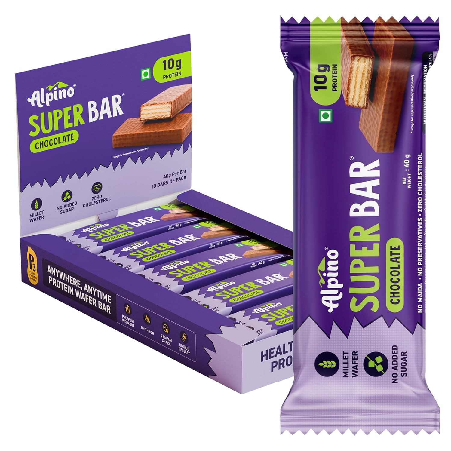 ALPINO 10g High Protein Super Waffer Bar Chocolate 40g