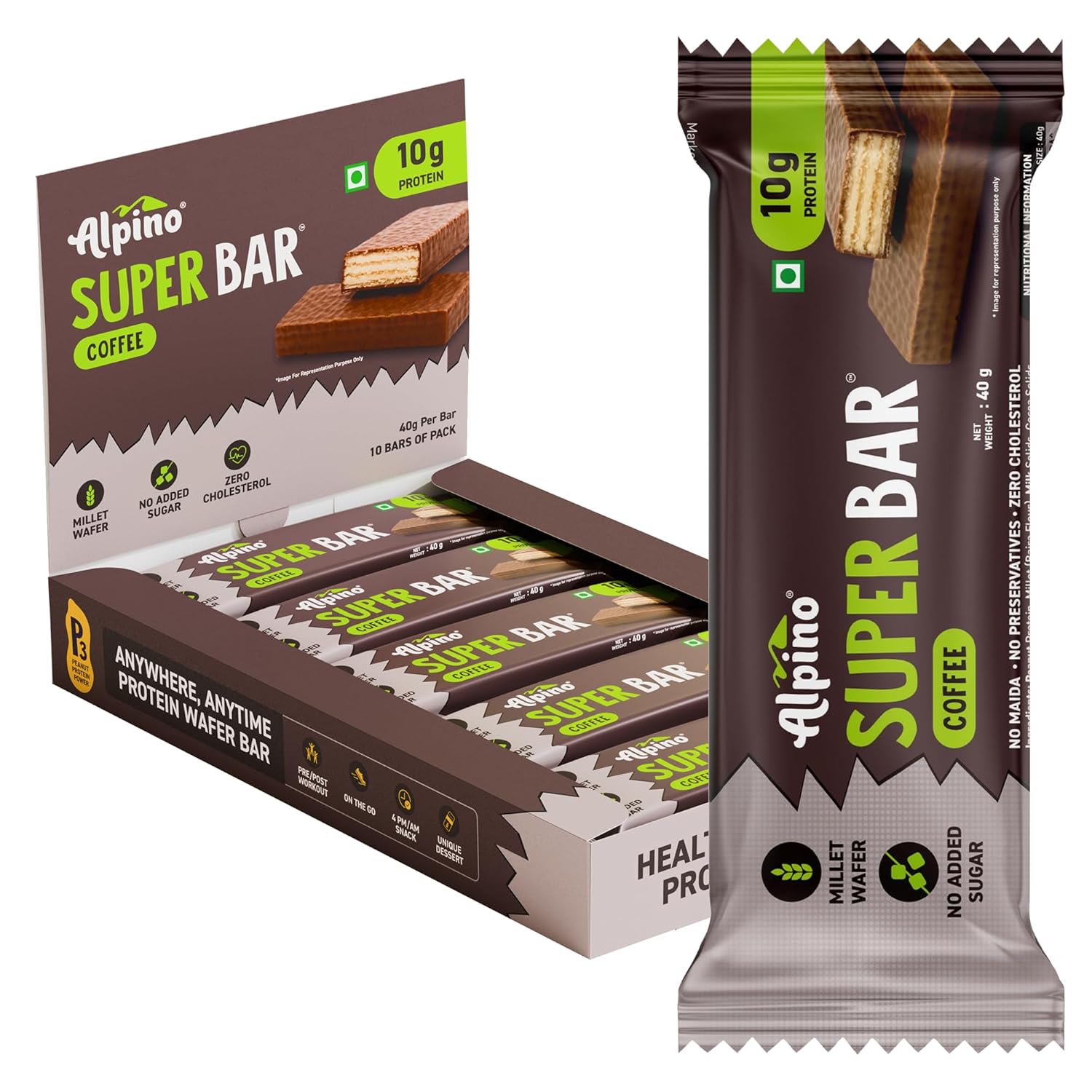 ALPINO 10g High Protein Super Waffer Bar Coffee 40g