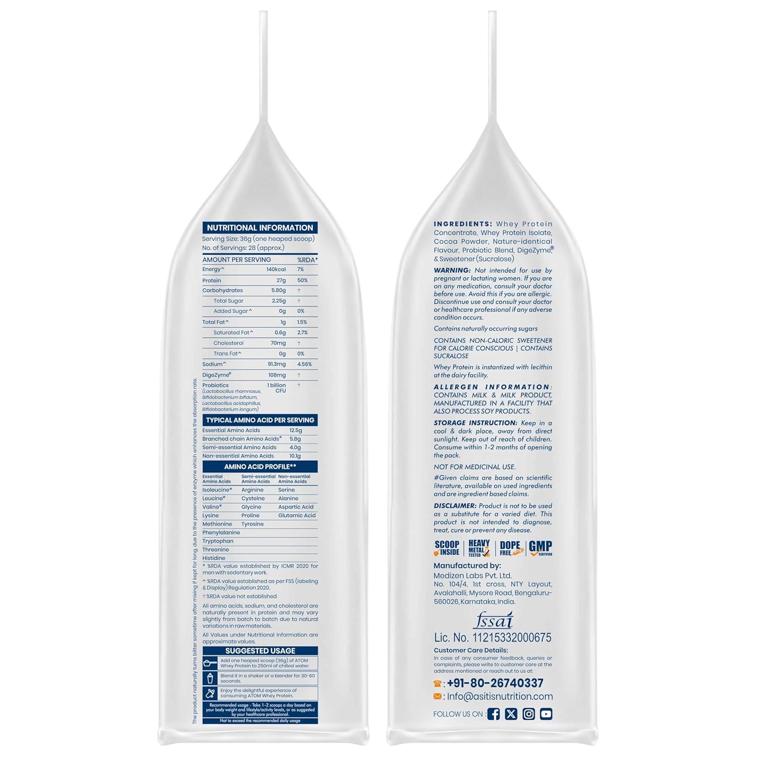 AS-IT-IS Nutrition ATOM Whey Protein 1kg | 27g protein | Isolate & Concentrate | Double Rich Chocolate | USA Labdoor Certified | With Digestive Enzymes for better absorption