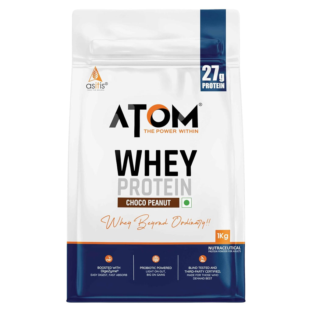 AS-IT-IS Nutrition ATOM Whey Protein 1kg | 27g protein | Isolate & Concentrate | Double Rich Chocolate | USA Labdoor Certified | With Digestive Enzymes for better absorption