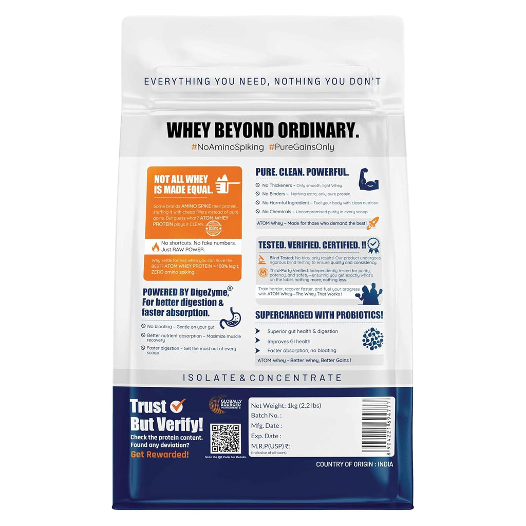 AS-IT-IS Nutrition ATOM Whey Protein 1kg | 27g protein | Isolate & Concentrate | Double Rich Chocolate | USA Labdoor Certified | With Digestive Enzymes for better absorption